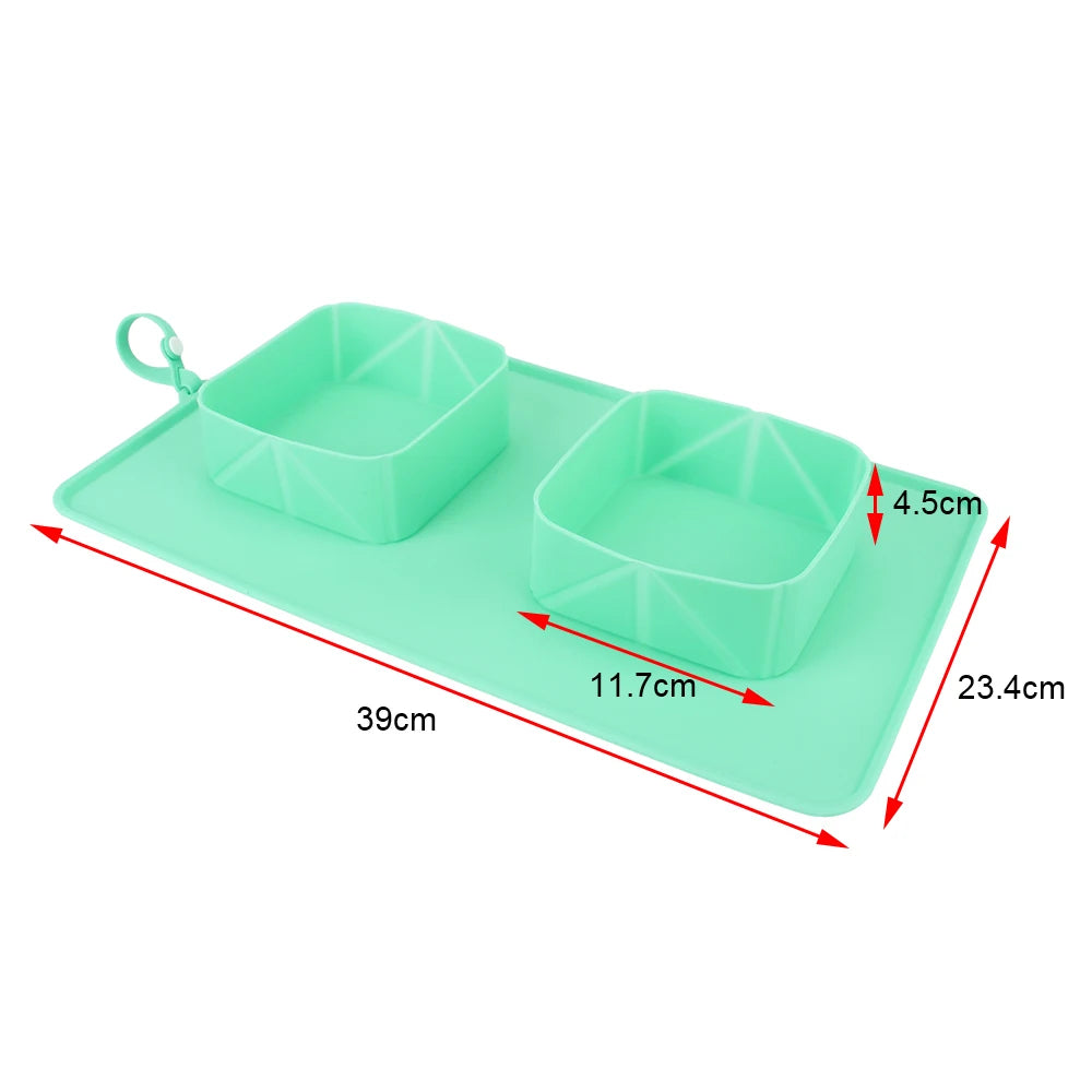 Silicone Portable Pet Bowl For Dogs Cats Food Container Water Feeder Pet Supplies Folding Double Bowls With Flannel Bag