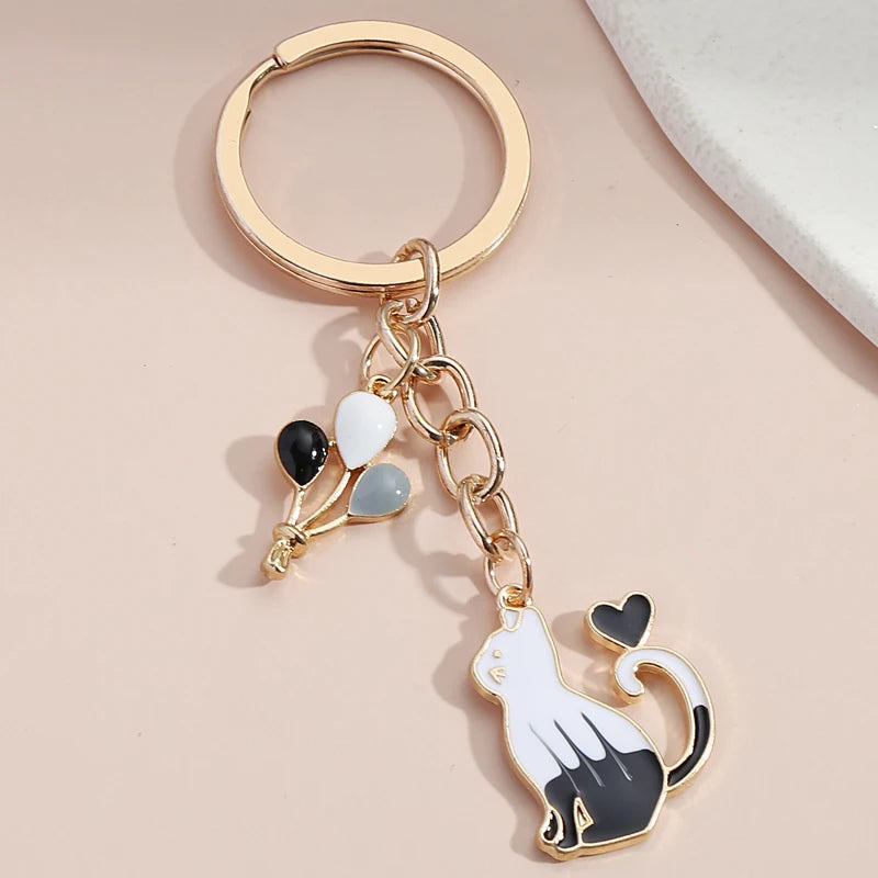 Cute Keychain Cat Heart Balloon Key Ring Enamel Key Chains Friendship Gift For Women Men Handbag Accessorie Car Keys DIY Jewelry