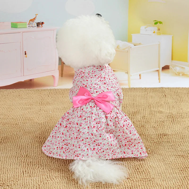 Floral Bow Dog Dress Pet Wedding Dresses For Chihuahua Pug Yorkie Clothing Puppy Cat Products Dog Clothes for Small Dogs