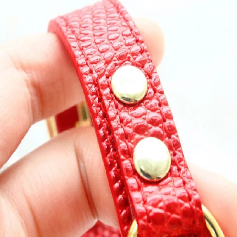 Dog Collar Leather Leash  Cat Pet Supplies Accessories Premium Real Calfskin Gold Plated Buckle Red Lizard White Litchi Pattern