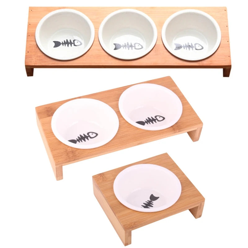 2024 New Cat Dog Feeders Bowls Bamboo Tableware Ceramic Pet Food Water Bowl High Grade Anti Skid Pet Supplies Dog Cat Bowl