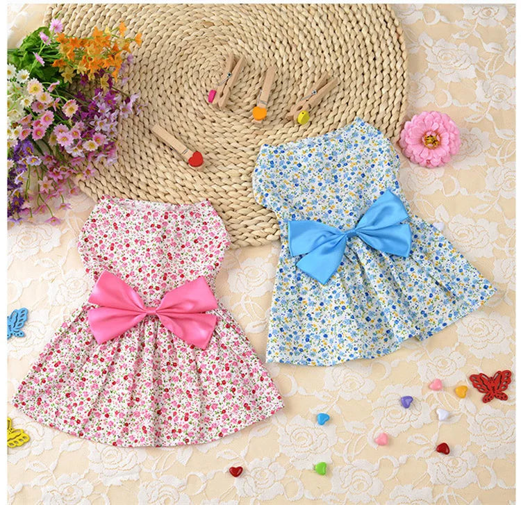 Floral Bow Dog Dress Pet Wedding Dresses For Chihuahua Pug Yorkie Clothing Puppy Cat Products Dog Clothes for Small Dogs