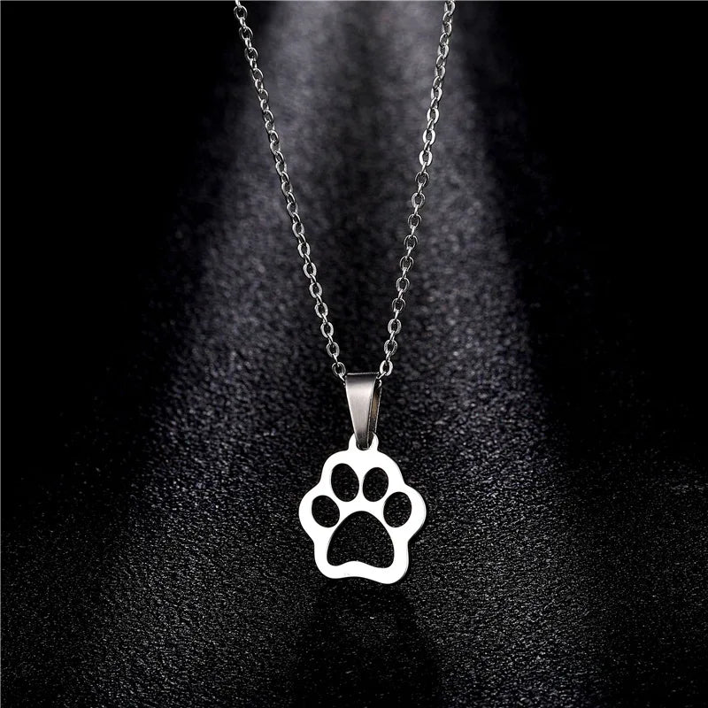 Cute Pets Dogs Cat Paw Chain Pendant Necklace Stainless Steel Silver Color Paw Jewelry for Women Kids Choker Necklace Christmas