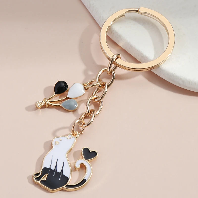 Cute Keychain Cat Heart Balloon Key Ring Enamel Key Chains Friendship Gift For Women Men Handbag Accessorie Car Keys DIY Jewelry