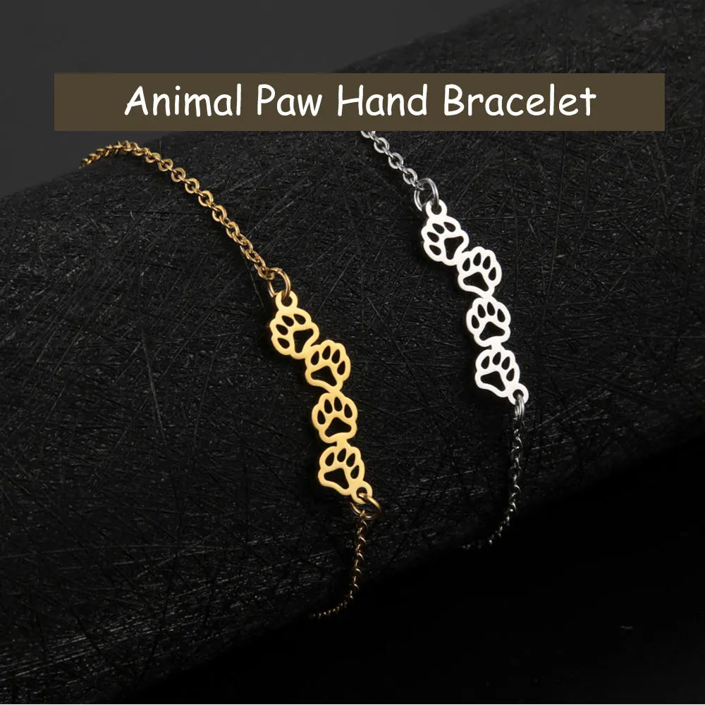 Cazador Hollow Cat Dog Bear Paw Bracelet on Hand Female Cute Animal Charm Kpop Stainless Steel Jewelry Girlfriend Gift