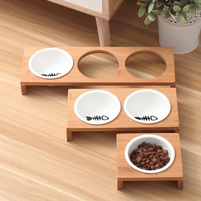 2024 New Cat Dog Feeders Bowls Bamboo Tableware Ceramic Pet Food Water Bowl High Grade Anti Skid Pet Supplies Dog Cat Bowl