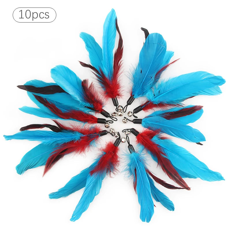 10pcs Feather Cat Stick Replacement Play Toys For Kitten Bell Pet Toy Replace Accessories