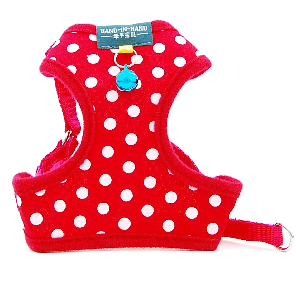 Dog Cat Polka Dot Print Cotton Harness Vest Pet Adjustable with Bell Walking Leash for Puppy Mesh Harness for Small Medium Dog