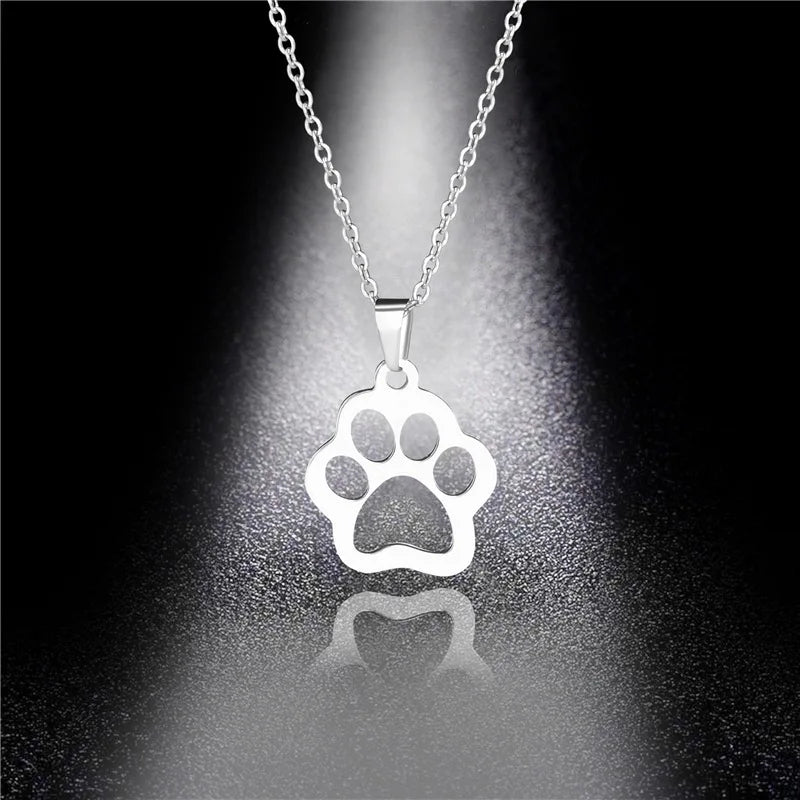 Cute Pets Dogs Cat Paw Chain Pendant Necklace Stainless Steel Silver Color Paw Jewelry for Women Kids Choker Necklace Christmas