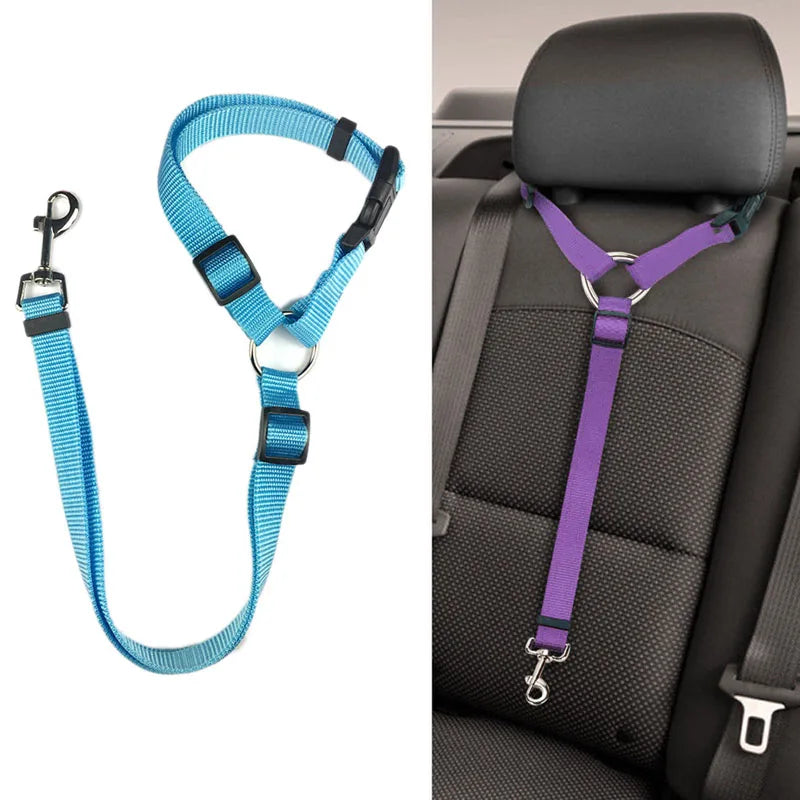 Nylon Safety Belt for Dogs Solid Color Two-in-one Pet Car Seat Belt Leash Adjustable Dog Harness Collar Products Pet Accessories