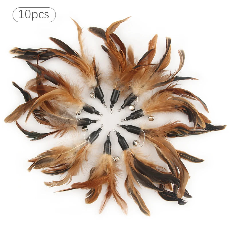 10pcs Feather Cat Stick Replacement Play Toys For Kitten Bell Pet Toy Replace Accessories