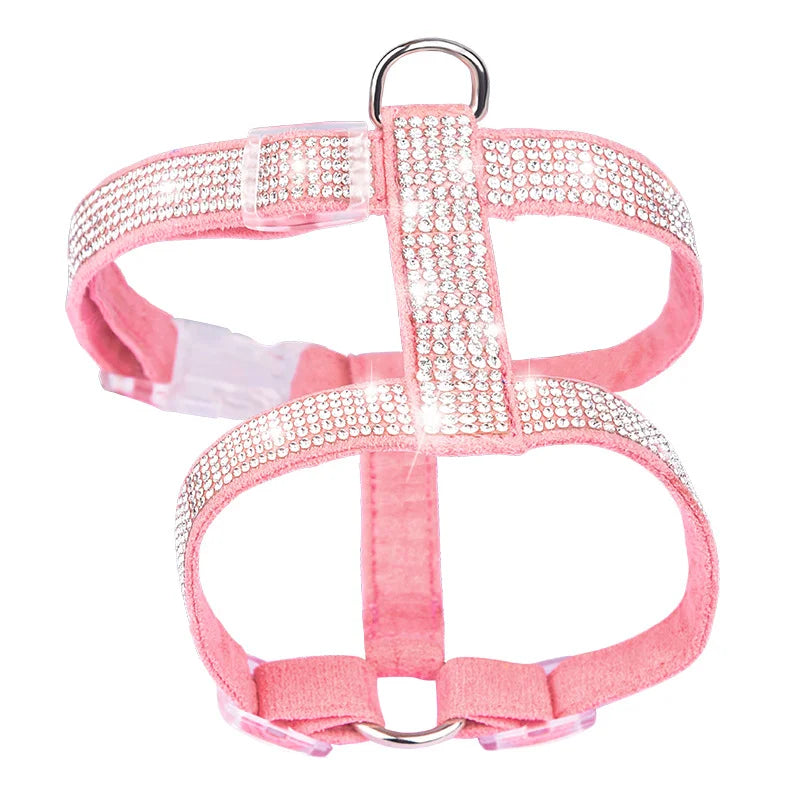 Luxury Rhinestone Suede Dog Harness Crystal Bling Chest Straps Adjustable Safety Cat Collar Harness All For Dogs Harnais Chien