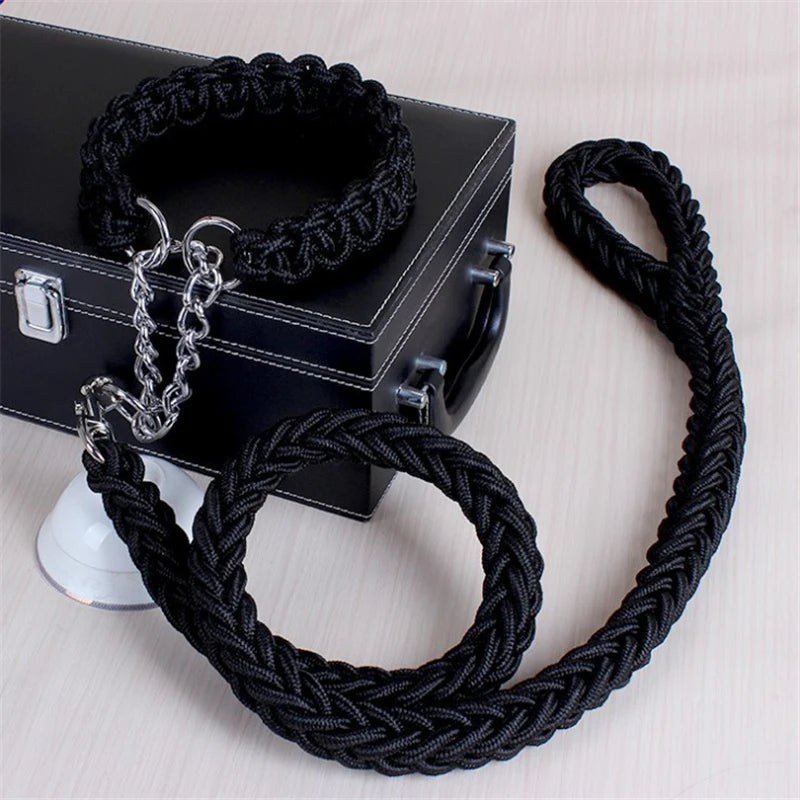 1.2M 17 colors Length Double Strand Rope Large Dog Leashes Metal P Chain Buckle National Color Pet Traction Rope Collar Set A 14