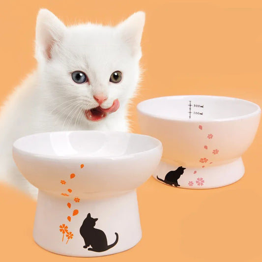 Lovely Pet Feeder Bowl Cartoon Shape High-foot Single Mouth Skidproof Ceramic Cat Food Bowl Pet Products Drinking Bowl