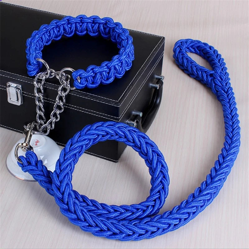 1.2M 17 colors Length Double Strand Rope Large Dog Leashes Metal P Chain Buckle National Color Pet Traction Rope Collar Set A 14