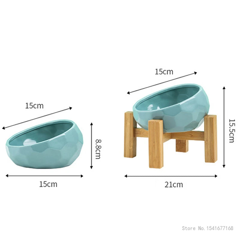 Ceramic Pet Bowl with Bamboo Stand for Dogs and Cats, Puppy Water Food and Drinking Feeder, Non-Slip Cat and Dog Feeder