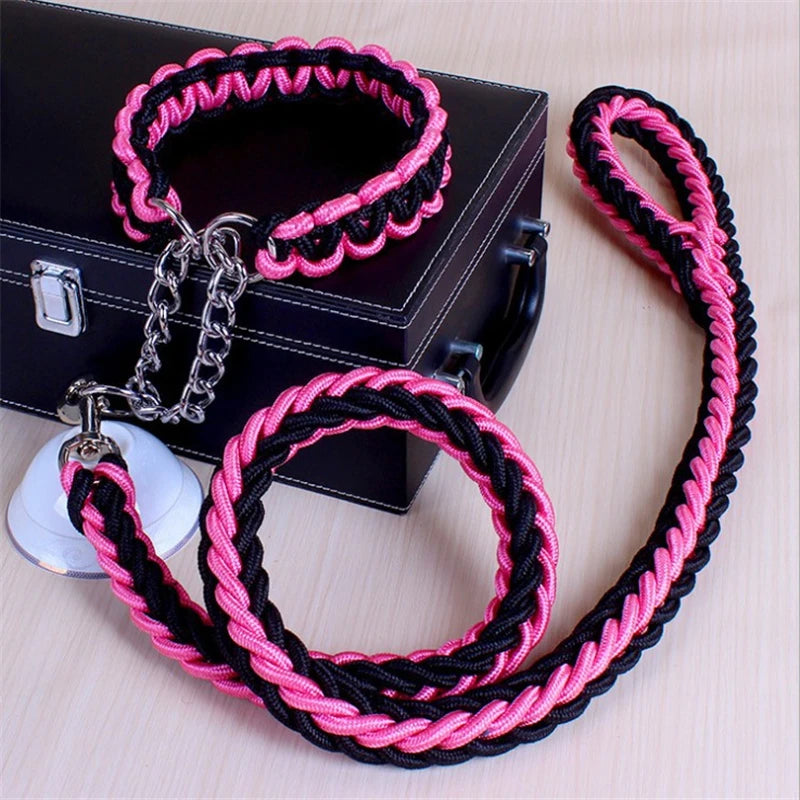 1.2M 17 colors Length Double Strand Rope Large Dog Leashes Metal P Chain Buckle National Color Pet Traction Rope Collar Set A 14