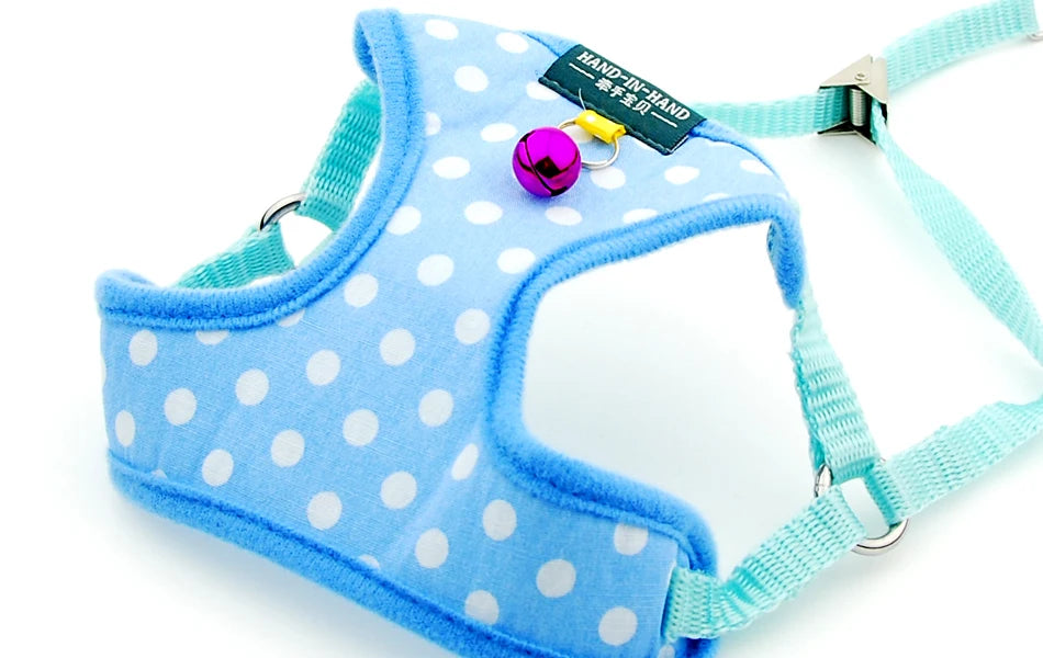 Dog Cat Polka Dot Print Cotton Harness Vest Pet Adjustable with Bell Walking Leash for Puppy Mesh Harness for Small Medium Dog