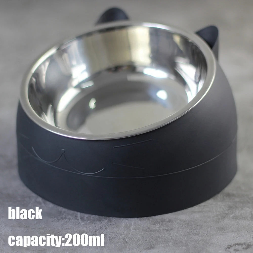 Cat Bowl 15 Degrees Raised Stainless Steel Cat Bowls Safeguard Neck Puppy Cat Feeder Non-slip Crash Elevated Cats Food Bowl