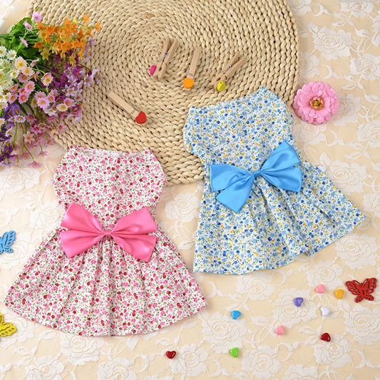 Floral Bow Dog Dress Pet Wedding Dresses For Chihuahua Pug Yorkie Clothing Puppy Cat Products Dog Clothes for Small Dogs