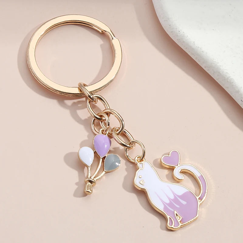 Cute Keychain Cat Heart Balloon Key Ring Enamel Key Chains Friendship Gift For Women Men Handbag Accessorie Car Keys DIY Jewelry