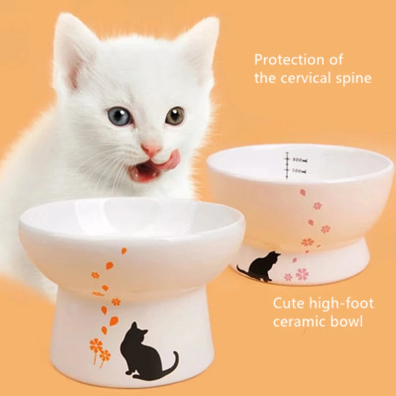 Lovely Pet Feeder Bowl Cartoon Shape High-foot Single Mouth Skidproof Ceramic Cat Food Bowl Pet Products Drinking Bowl