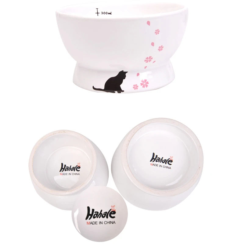 Lovely Pet Feeder Bowl Cartoon Shape High-foot Single Mouth Skidproof Ceramic Cat Food Bowl Pet Products Drinking Bowl