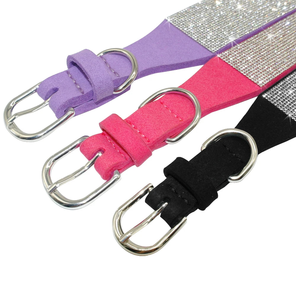 Bling Rhinestone Dog Cat Collars Leather Pet Puppy Kitten Collar Walk Leash Lead For Small Medium Dogs Cats Chihuahua Pug Yorkie