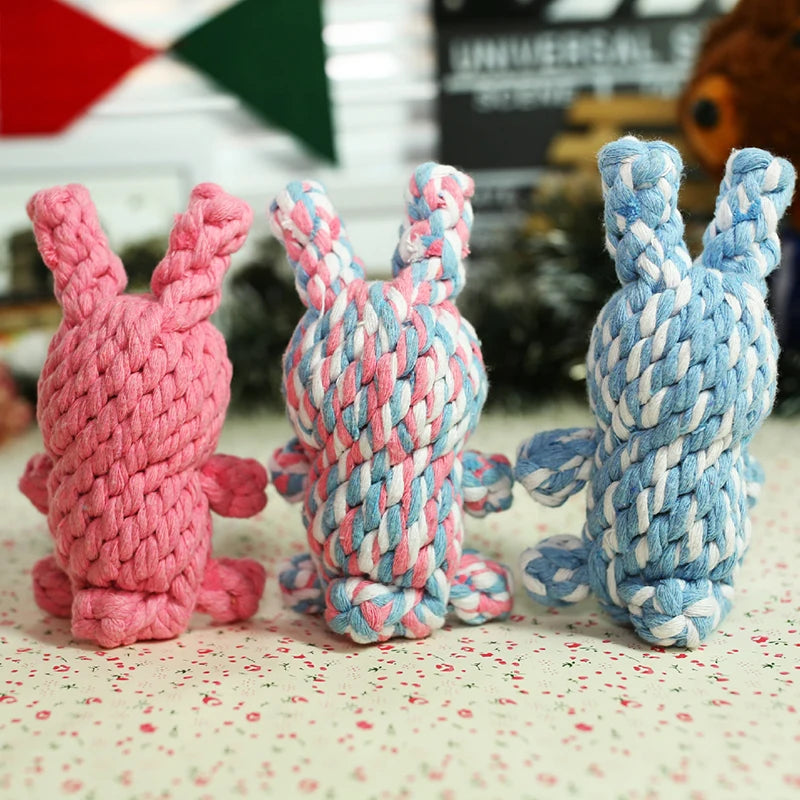 Dog Toys Chew Cotton Pet Dog Puppy Chew Toys Rope Plait Toy Knot Teeth Cleaning Tools Cute Rabbit