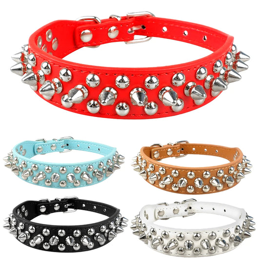 Leather Dog Cat Collar 1 Row Spiked Studded Puppy Pet Collars for Small Medium Dogs Chihuahua Yorkies XXS XS