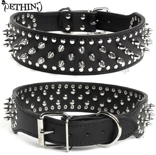 2 Inch wide large dog Spiked Studded Leather Dog Collars for Medium Large Breeds Pitbull Mastiff Boxer Bully 3 colors