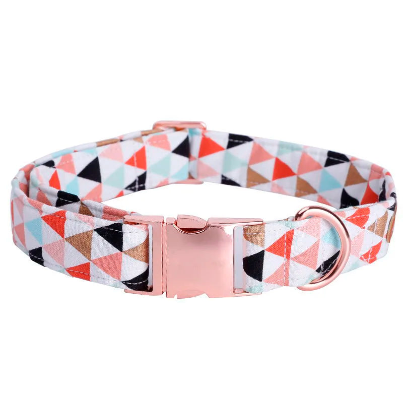 Dog Collar and Leash Set with Bow Tie Soft and Cotton Fabric Collar Rose Gold Metal Buckle Adjustable Pet Accessory