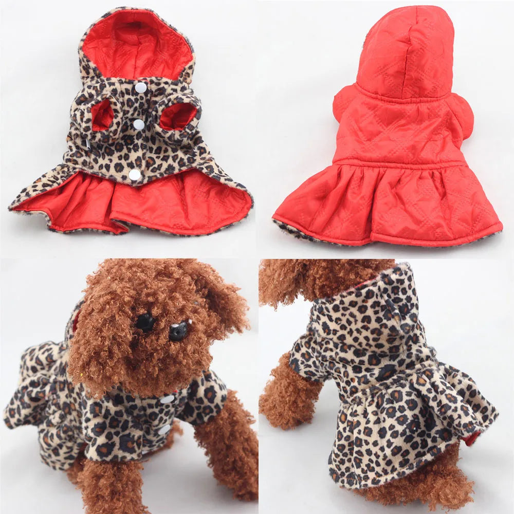 Winter Puppy Dog Clothes Cute Pet Dogs Leopard Costume Tops Cotton Hoodie Clothes Warm Dog Coats & Jackets Chihuahua Clothing