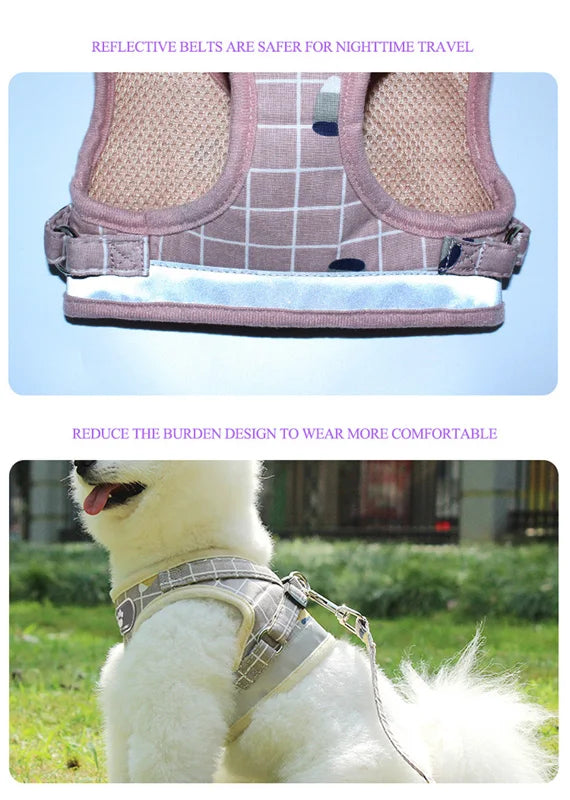 Breathable Mesh Small Dog Harness and Leash Set Puppy Cat Vest Harness Collar For Chihuahua Pug French Bulldog arnes perro