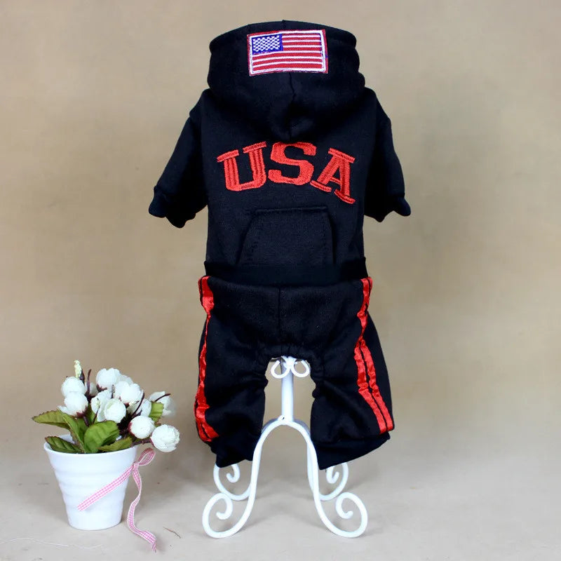 USA Winter Dog Clothes Fashion Pet Dog Coats Jumpsuit 100% Cotton Jacket Hoodies Sport Clothing For Small Dogs Apparel 25S2Q