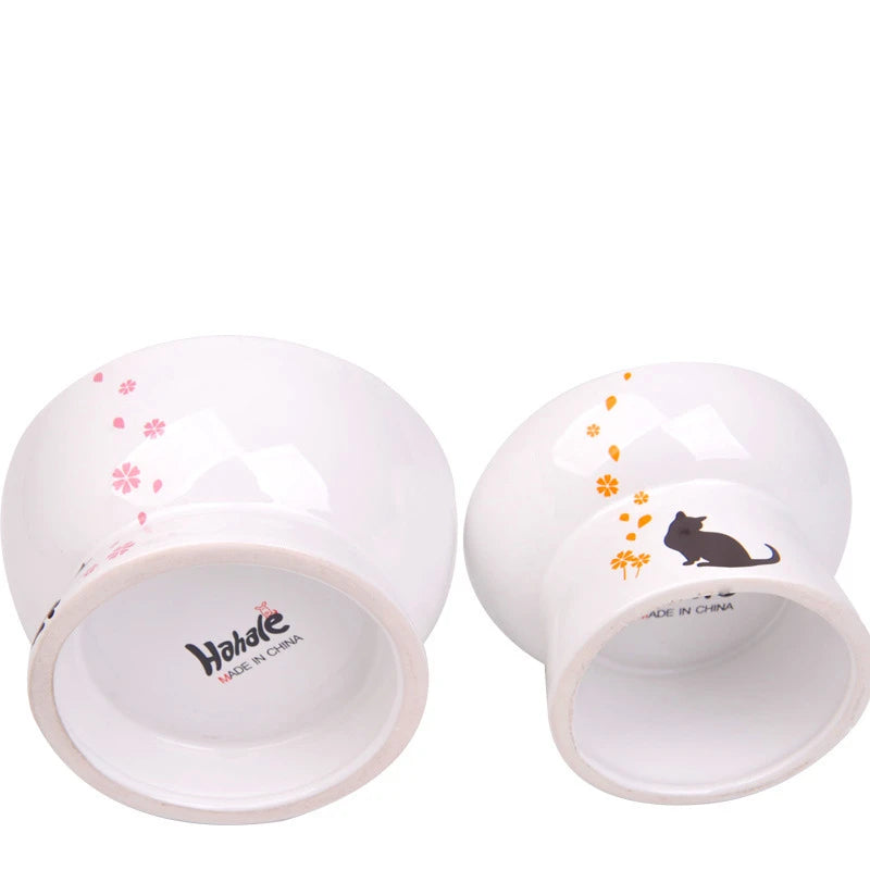 Lovely Pet Feeder Bowl Cartoon Shape High-foot Single Mouth Skidproof Ceramic Cat Food Bowl Pet Products Drinking Bowl