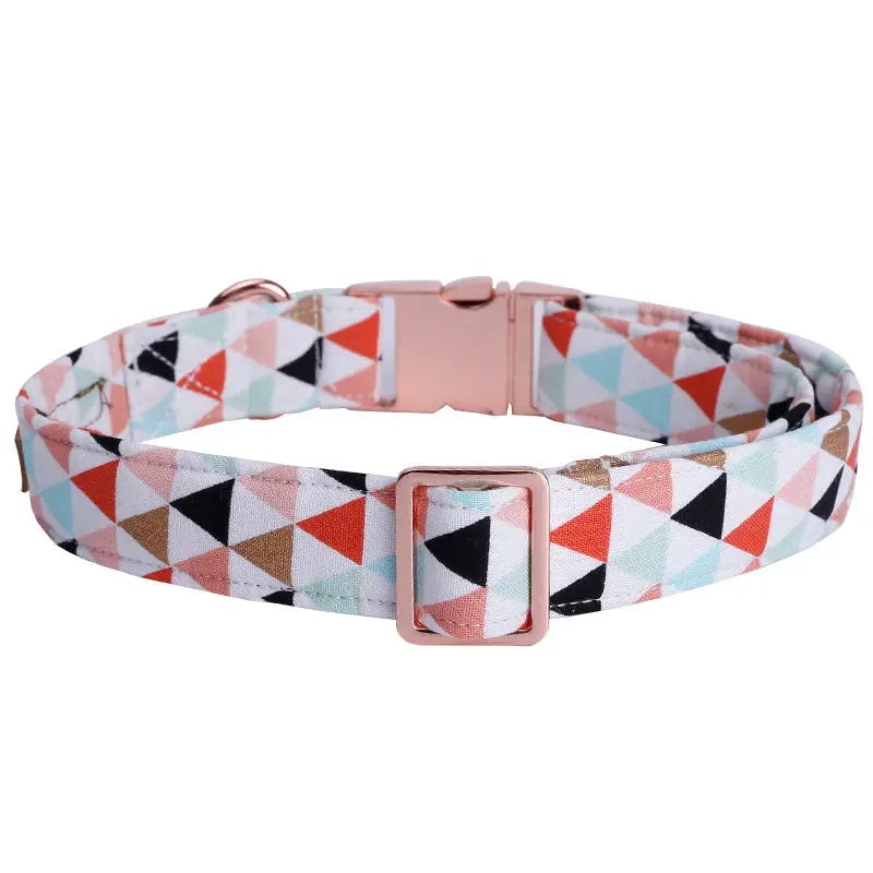 Dog Collar and Leash Set with Bow Tie Soft and Cotton Fabric Collar Rose Gold Metal Buckle Adjustable Pet Accessory