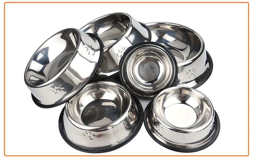 6 Size Stainless Steel Dog Bowl For Dish Water Dog Food Bowl Pet Puppy Cat Pet Bowl Feeder Feeding Dog Water Bowl For Dogs Cats