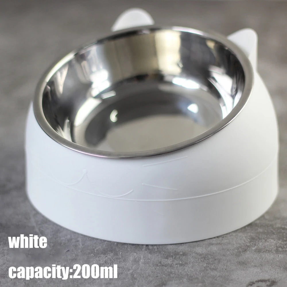 Cat Bowl 15 Degrees Raised Stainless Steel Cat Bowls Safeguard Neck Puppy Cat Feeder Non-slip Crash Elevated Cats Food Bowl