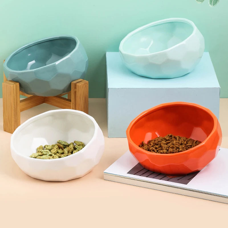 Ceramic Pet Bowl with Bamboo Stand for Dogs and Cats, Puppy Water Food and Drinking Feeder, Non-Slip Cat and Dog Feeder