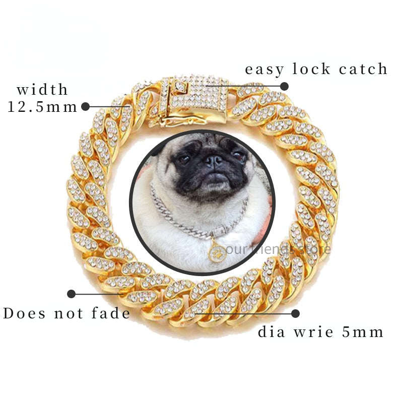 Luxury Designer Dog Collar Bling Diamond Pet Chain for Small Medium Large Dogs Cat Puppy Gold Necklace Jewelry Dog Accessories