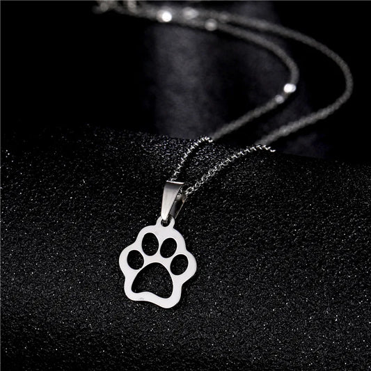 Cute Pets Dogs Cat Paw Chain Pendant Necklace Stainless Steel Silver Color Paw Jewelry for Women Kids Choker Necklace Christmas