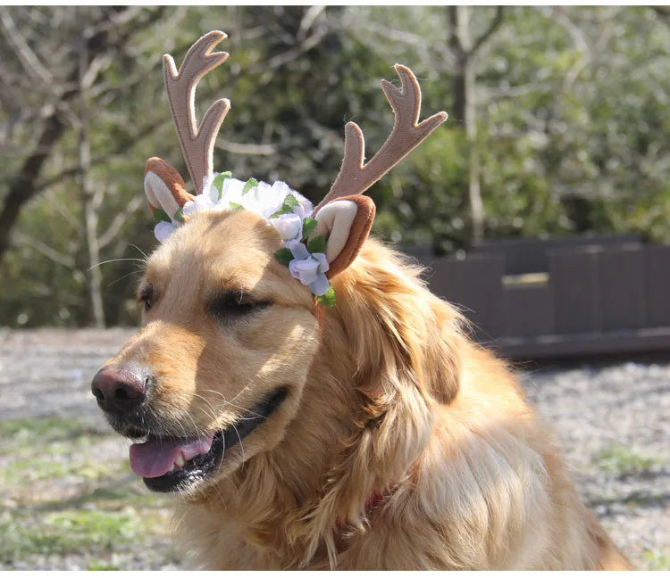 Cute Christmas Reindeer Horn Pet Headband Hat Costume Dog Puppy Cat Cosplay Party Pet Hair Decorations Supplies Headwear