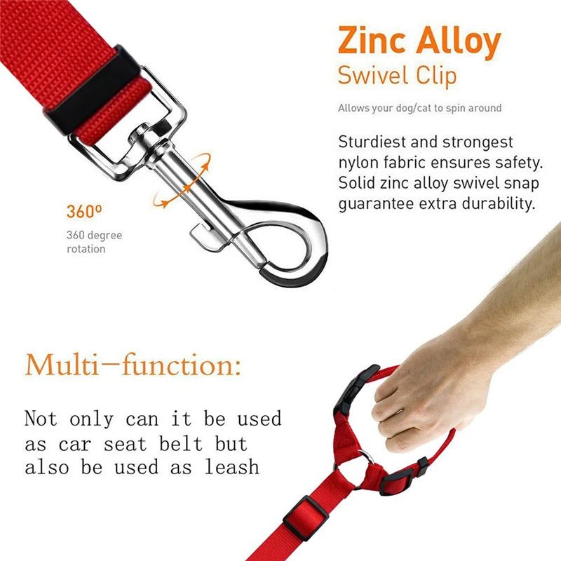 Nylon Safety Belt for Dogs Solid Color Two-in-one Pet Car Seat Belt Leash Adjustable Dog Harness Collar Products Pet Accessories