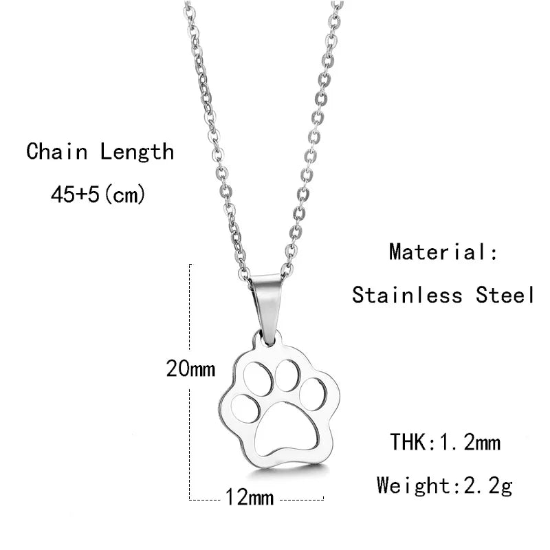 Cute Pets Dogs Cat Paw Chain Pendant Necklace Stainless Steel Silver Color Paw Jewelry for Women Kids Choker Necklace Christmas