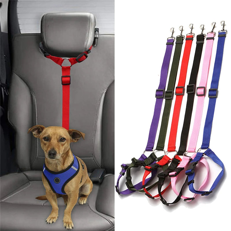 Nylon Safety Belt for Dogs Solid Color Two-in-one Pet Car Seat Belt Leash Adjustable Dog Harness Collar Products Pet Accessories