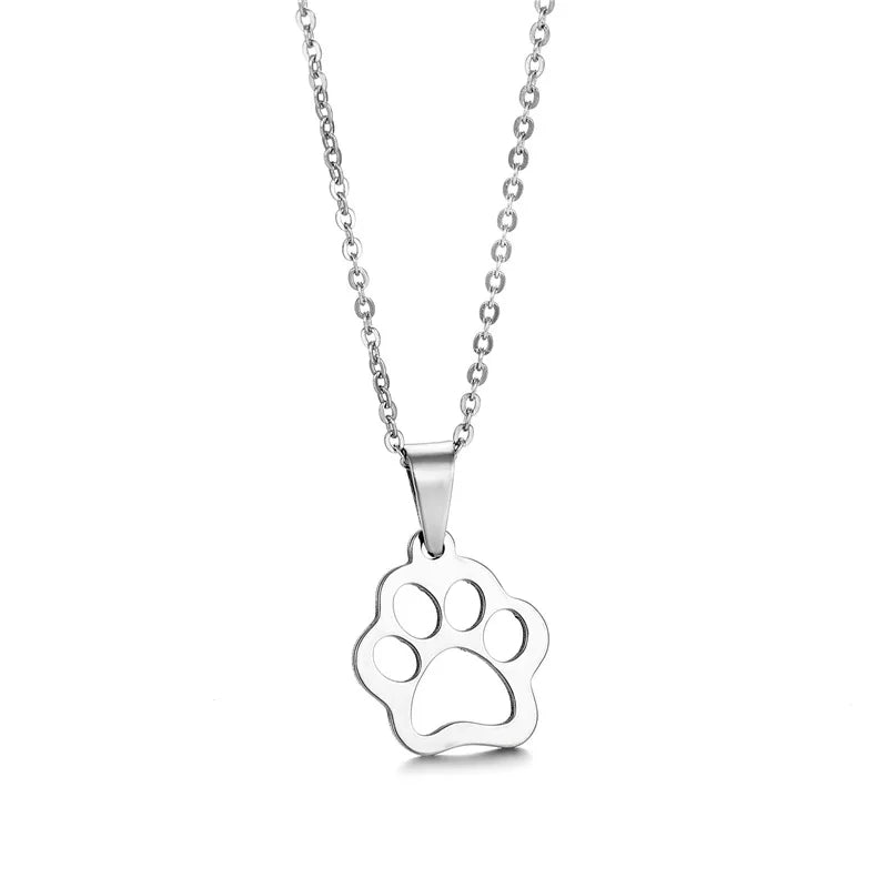 Cute Pets Dogs Cat Paw Chain Pendant Necklace Stainless Steel Silver Color Paw Jewelry for Women Kids Choker Necklace Christmas