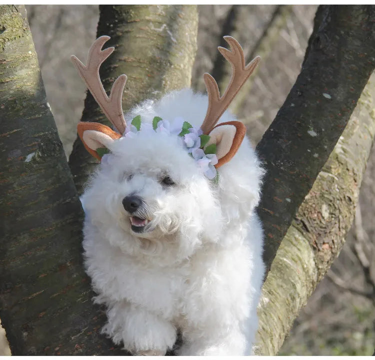 Cute Christmas Reindeer Horn Pet Headband Hat Costume Dog Puppy Cat Cosplay Party Pet Hair Decorations Supplies Headwear