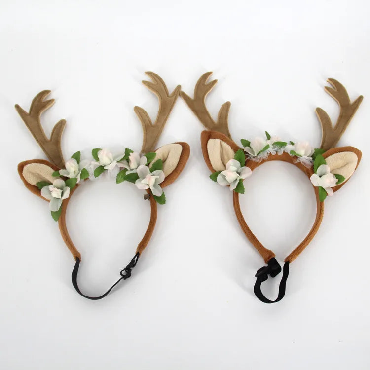 Cute Christmas Reindeer Horn Pet Headband Hat Costume Dog Puppy Cat Cosplay Party Pet Hair Decorations Supplies Headwear