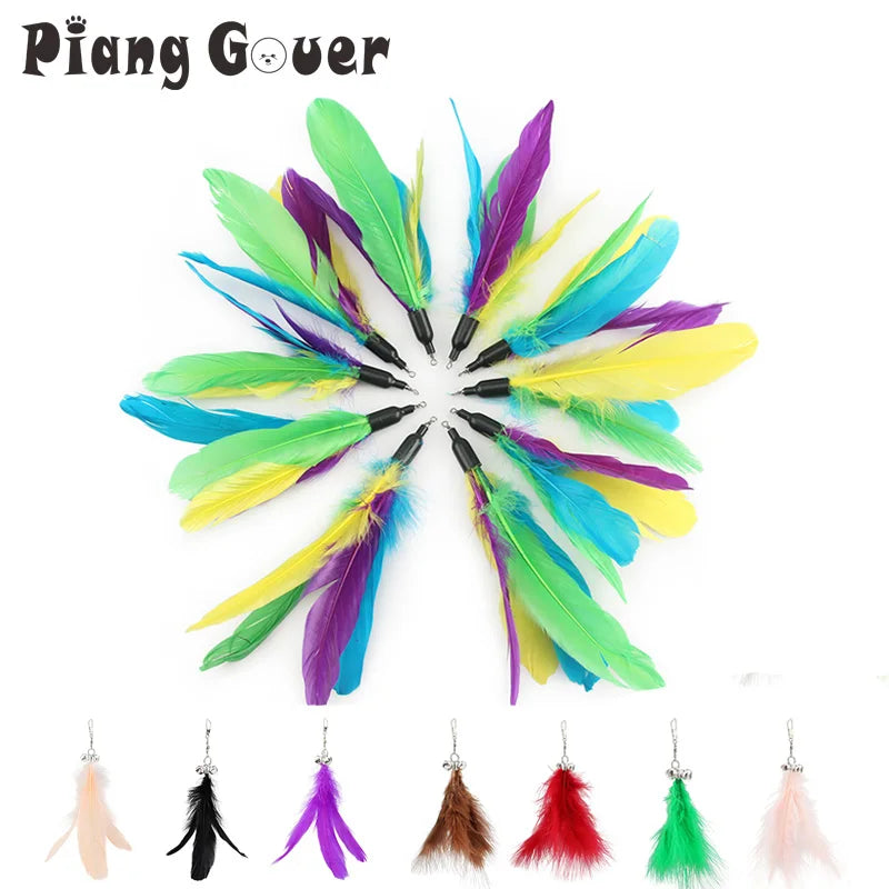 10pcs Feather Cat Stick Replacement Play Toys For Kitten Bell Pet Toy Replace Accessories